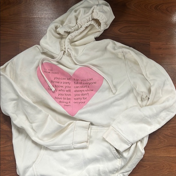 Cream Hoodie with Pink Heart Graphic To You From Harry - Picture 1 of 3